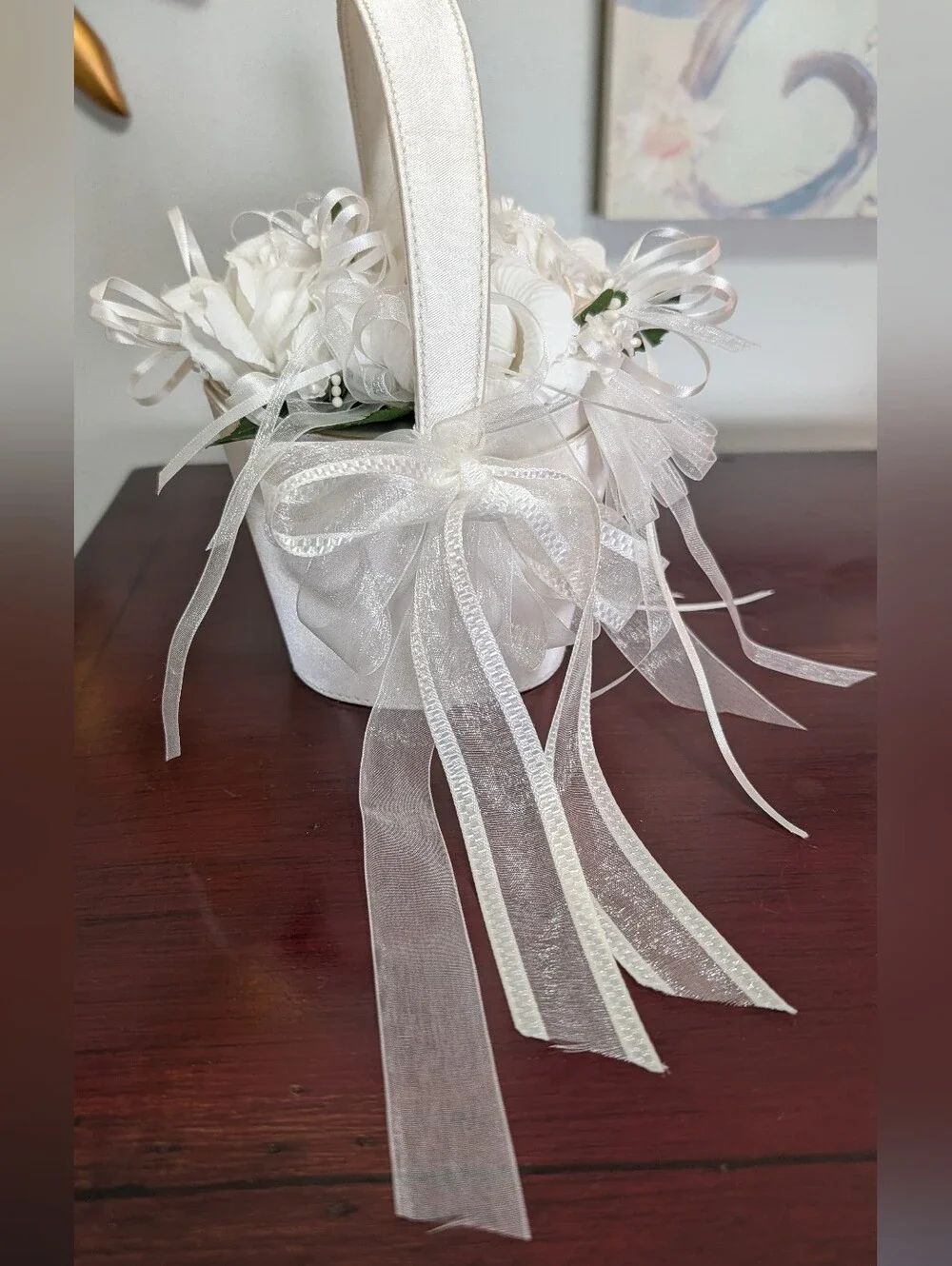 Flower Girl Bridal Basket Silky Rose Ribbons Two Piece Zipper Satin By Sasha NY